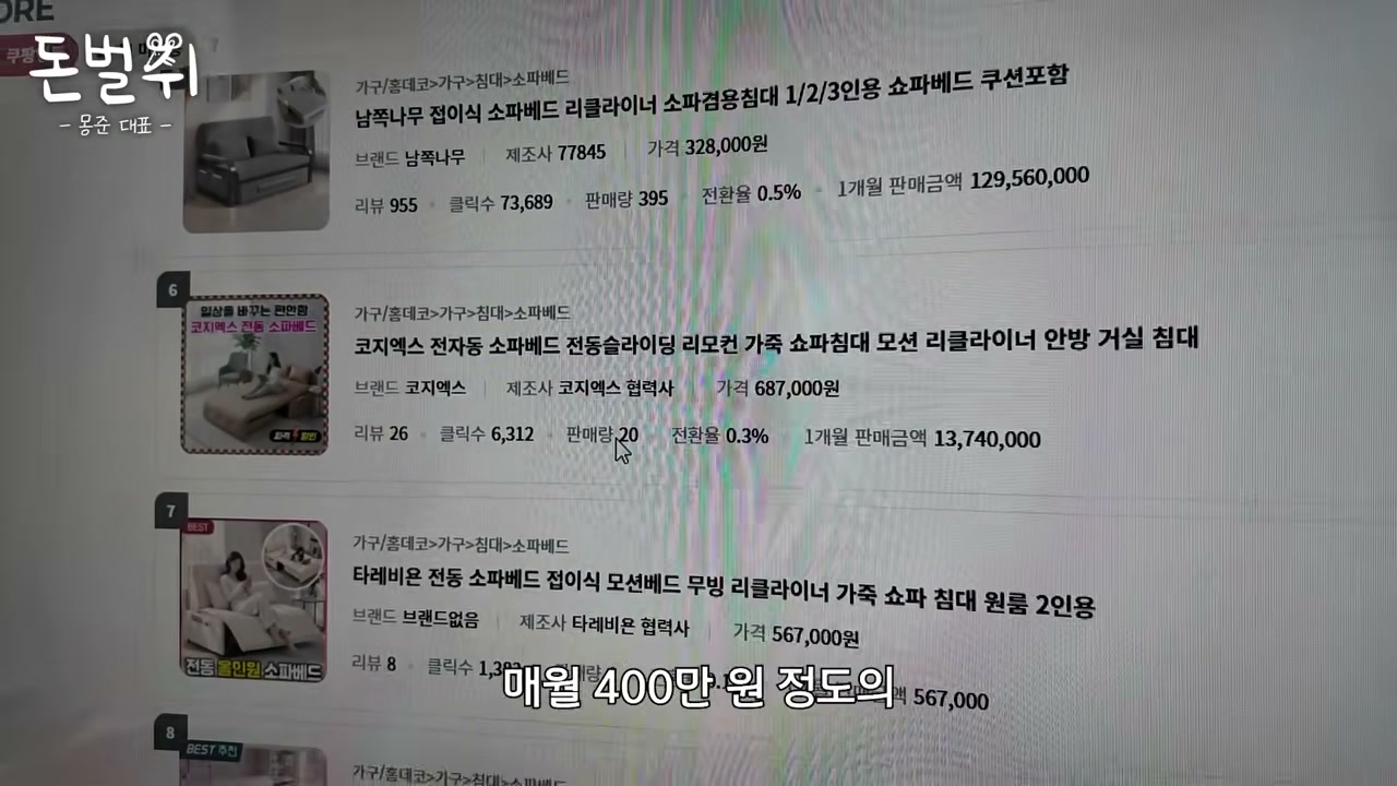 해당 소파베드 월 20개 판매로 설명